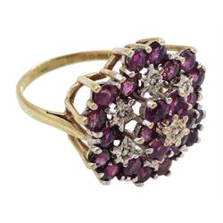 9ct ruby and diamond  flower cluster ring, Birmingham 1980