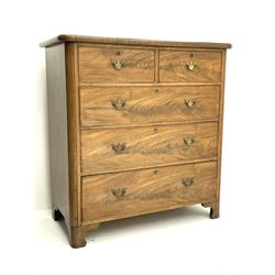 Victorian mahogany chest, fitted with two short drawers above three long drawers, raised on shaped bracket supports 
