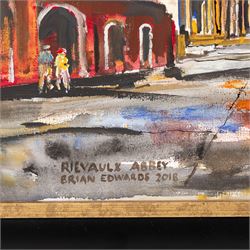 Brian Edwards (British 1944-): 'Rievaulx Abbey 2', mixed media on canvas signed and dated 2018, titled verso 40cm x 49.5cm
Notes: Dr Brian Edwards is Emeritus Professor of Architecture at ECA Edinburgh University. He is the author of the book ‘Understanding Architecture through Drawing’, has exhibited at the Edinburgh Festival, the RSA and architecture section of the RA Summer Exhibition. As a retired architect, his paintings explore the interface between art and architecture