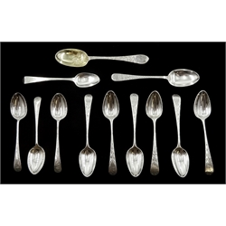 Set of six George III silver teaspoons,Old English pattern with bright cut decoration by George Smith (II) & Thomas Hayter, London 1796 and six other similar silver spoons, all hallmarked, approx 6.9oz