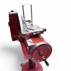 Vintage Berkel 115 NEV meat slicer on pedestal, red finish