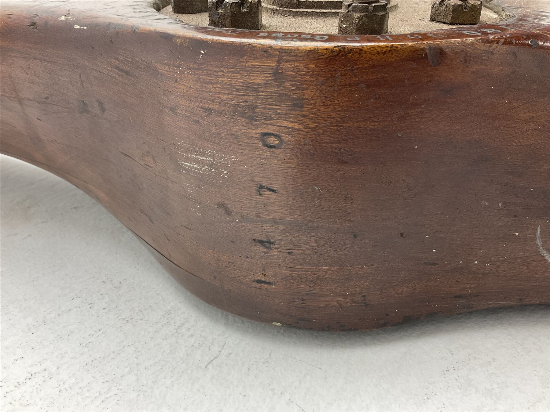 Early 20th century Avro 504 80HP Gnome laminated mahogany two-blade propeller with metal centre to the hub, stamped to the face of the hub 'AVRO Y80 80HP GNOME TYPE 504 & 504A A.I.D.29 A.I.D.32 1545' and to the sides of the hub '2744 DIA 1829 PITCH' and '1470'; traces of A.V. Roe & Co Ltd Manchester transfers to both blades L273.8cm; Auctioneer's Note: The Avro 504 was introduced in 1913 and was quickly taken up by the Royal Flying Corps as a trainer and observation machine; robust and versatile it remained in general service as a trainer until the late 1920s then widely for civilian use as a joy-rider and for stunt displays. The legendary RAF WWII ace, Douglas Bader, took instructions and would have had his first solo flight in just such a machine.