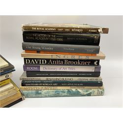 Large collection of fine art and antique reference books, to include Gordon Fleming, The Young Whistler; Sidney C. Hutchison, The History of the Royal Academy, Edward Yardley, The Life and Career of Frank Henry Mason R.B.A., R.I., R.S.M.A. 1975-1965; Brenda Roberts, The Collectors Encyclopaedia of Hull Pottery; Marcel Thomas, The Golden Age Manuscript Painting at the Time of Jean, Duc de Berry; Lindsay Errington, Tribute to Wilkie, etc. 