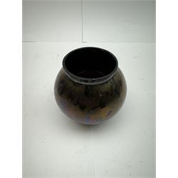 Five Austrian Art Nouveau purple glass vases, to include a Pallme-Konig example, of tapering form with matte vein decoration, and two similar pairs, tallest H16cm