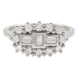 18ct white gold round brilliant cut and baguette cut diamond cluster ring, hallmarked, total diamond weight approx 0.50 carat
