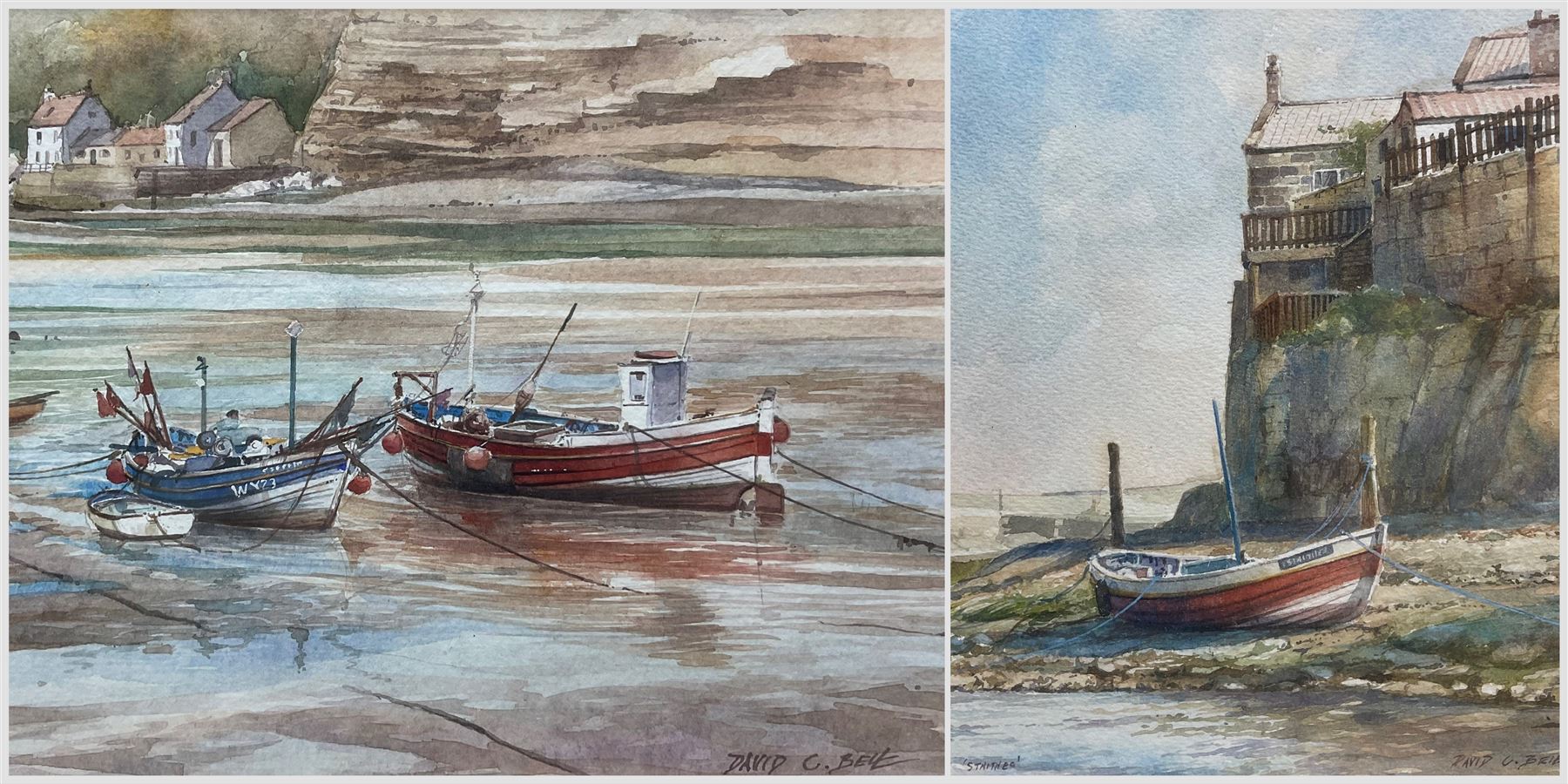 David C Bell (British 1950-): 'Staithes', two watercolours signed and titled, 22cm x 18cm and 17cm x 26cm (2)