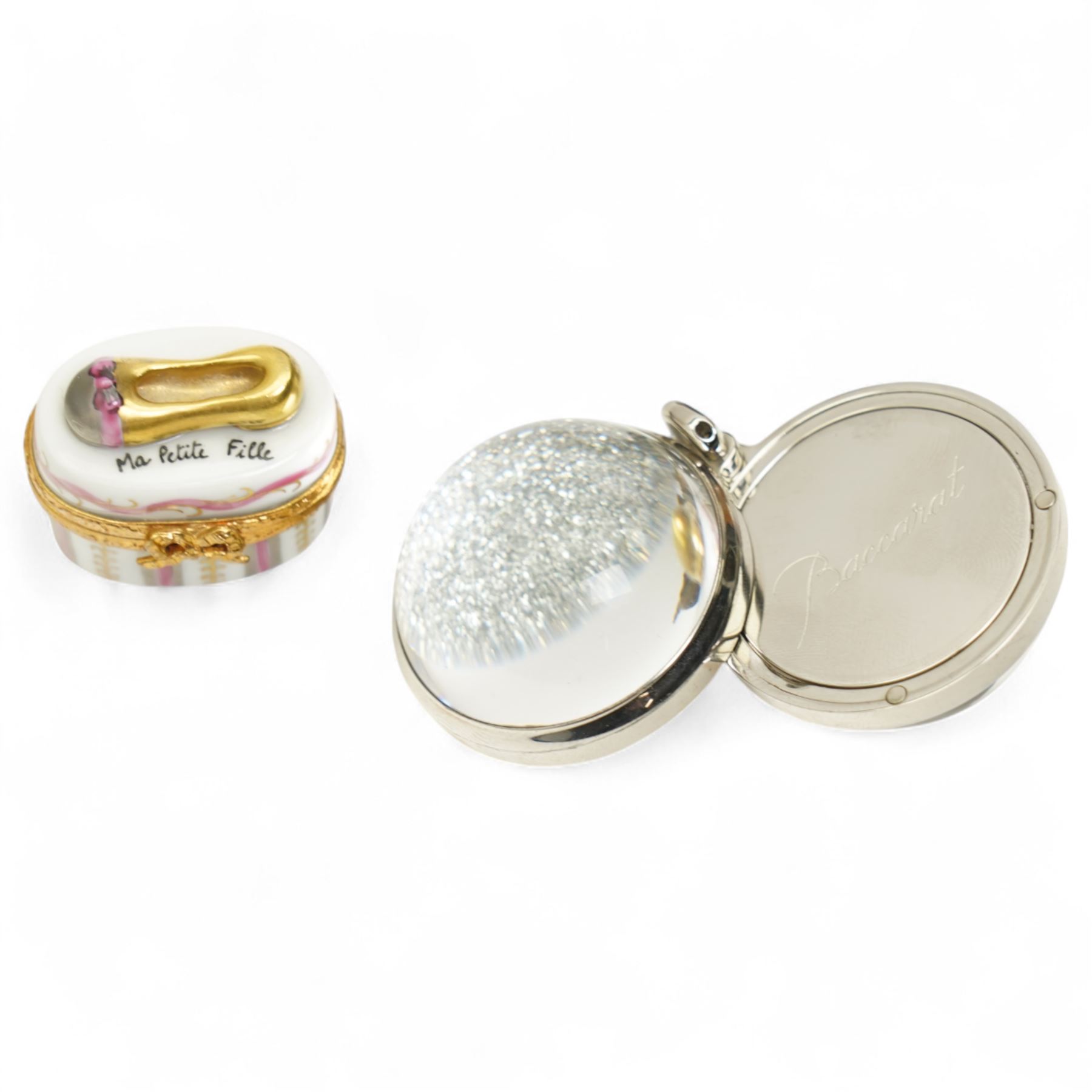 James Dixon & Sons silver plated dish/basket, together with an opium weight in the form of a chicken, Georg Jensen steel salt cellar, and other small items including Baccarat item