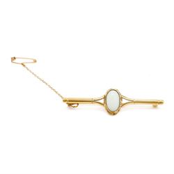 9ct gold opal bar brooch, set with a single oval cabochon cut opal