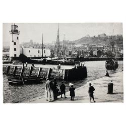 Set five black and white Victorian and later photograph prints of Scarborough on canvas together with a colour photo print of an aerial view of Scarborough max 66cm x 96cm (6)