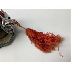 Reproduction Scottish basket hilted broadsword with 85cm double edged steel blade and red lined basket hilt with wire bound grip, in white metal mounted leather scabbard 107cm overall