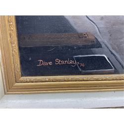 Dave Stanley (British 20th century): 'See You Later', Eastern Region A1 Pacific 60117 'Bois Russell' approaching Copenhagen Tunnel, passing A14 60014 Silver Link, oil on board signed and dated '74, extensively titled verso 50cm x 75cm