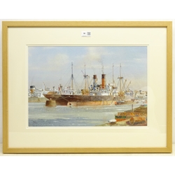  Colin Verity RSMA (British 1924-2011): 'Moored at the Dolphins Awaiting Orders', watercolour signed, original title label verso 32cm x 48cm  DDS - Artist's resale rights may apply to this lot  
