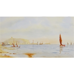  Fishing Boats off South Bay Scarborough, watercolour signed by Ken Wigg 22cm x 40cm  