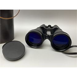 Hilkinson Comet binoculars, '15X80 Field 3.5 No.1576', housed in a 'Genuine Cowhide' carry case