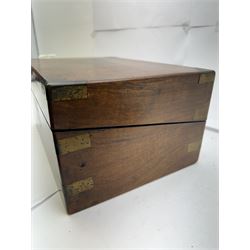 19th century walnut brass bound writing slope, opening to reveal with leather bound interior, H17cm, W35cm