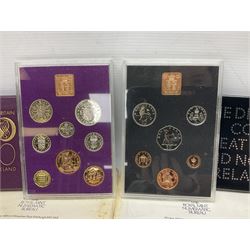 Two Great Britain and Northern Island proof sets dated 1970 and 1971, both with card cases, three 1986 Commonwealth Games commemorative two pound coins, in card folders, and six brilliant uncirculated one pound coins, in card folders