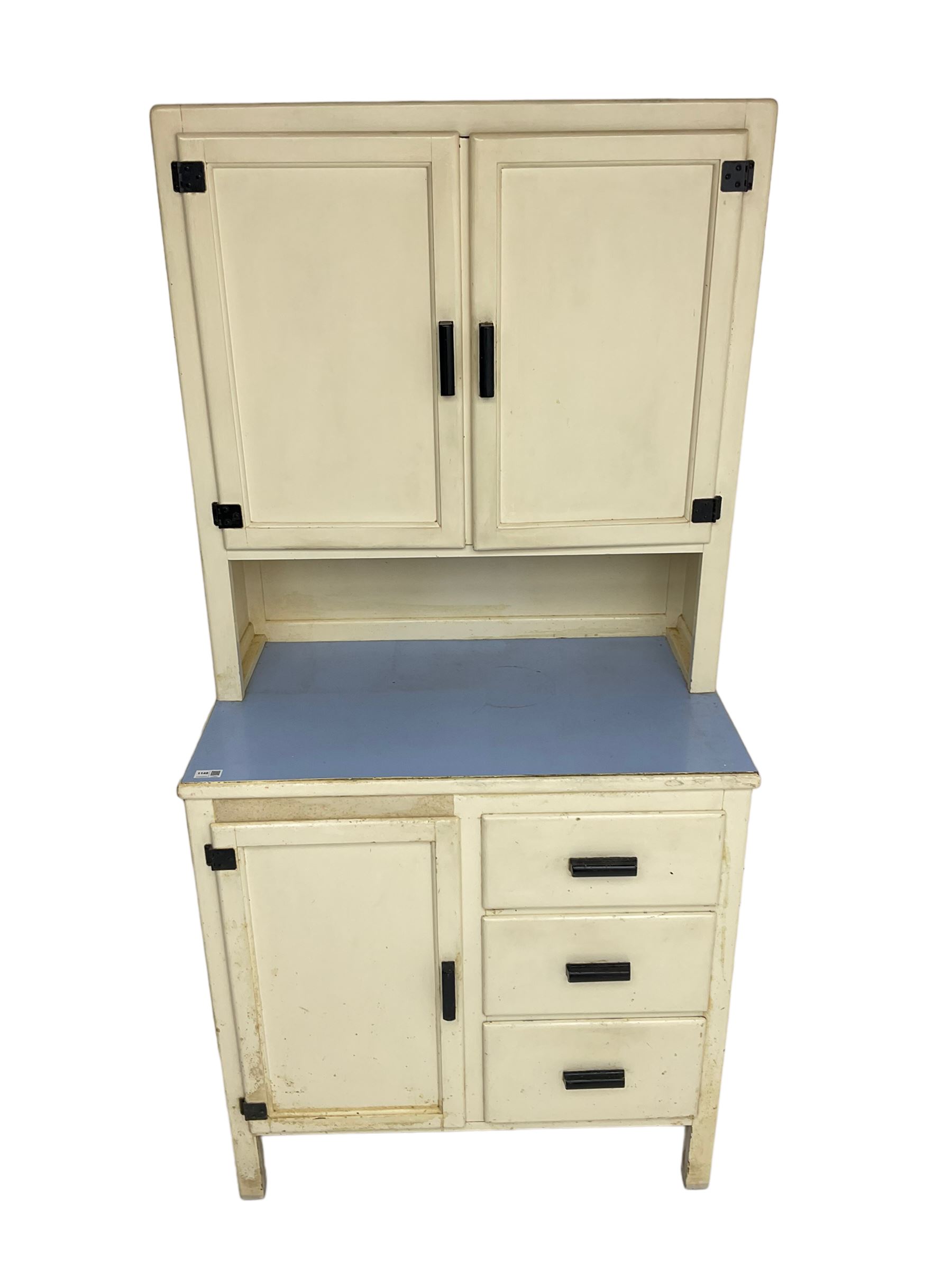 1950s painted kitchen cabinet, and a painted pine two door cupboard
