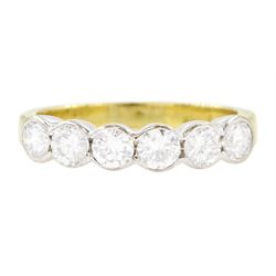 18ct gold diamond half eternity ring, channel set with six round brilliant cut diamonds, L...