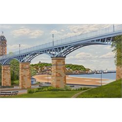 Joy Lomas (British Contemporary): Spa Bridge and the South Bay Scarborough, oil on canvas signed 56cm x 91cm