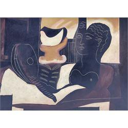 After Charles Edouard Jeanneret Le Corbusier (French 1887-1965): Composition with Bust and Mandolin, 1950's oil on board unsigned 42cm x 57cm