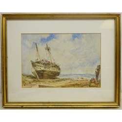 Attrib. Weatherill Family (British 19th century): Ship Unloading on the Shore, watercolour unsigned 20cm x 30cm