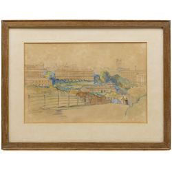 English School (Late 19th century): Architectural View of the Crescent Scarborough overlooking the Art Gallery from the South cliff, pencil with colour washes unsigned 21cm x 31cm 