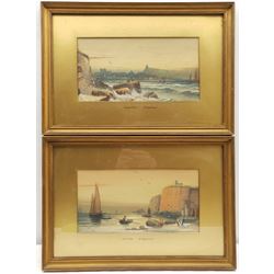 E Seymour (British 19th/20th century): Scarborough and Whitby, pair watercolours heightened in white unsigned 16cm x 30cm (2)