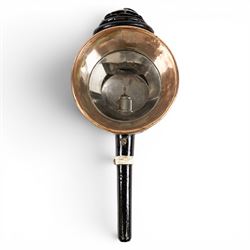 Shanks (London) - good pair of silver plated and toleware carriage lamps, gilded circular housing, bevelled side glass, maker engraved to candle mount