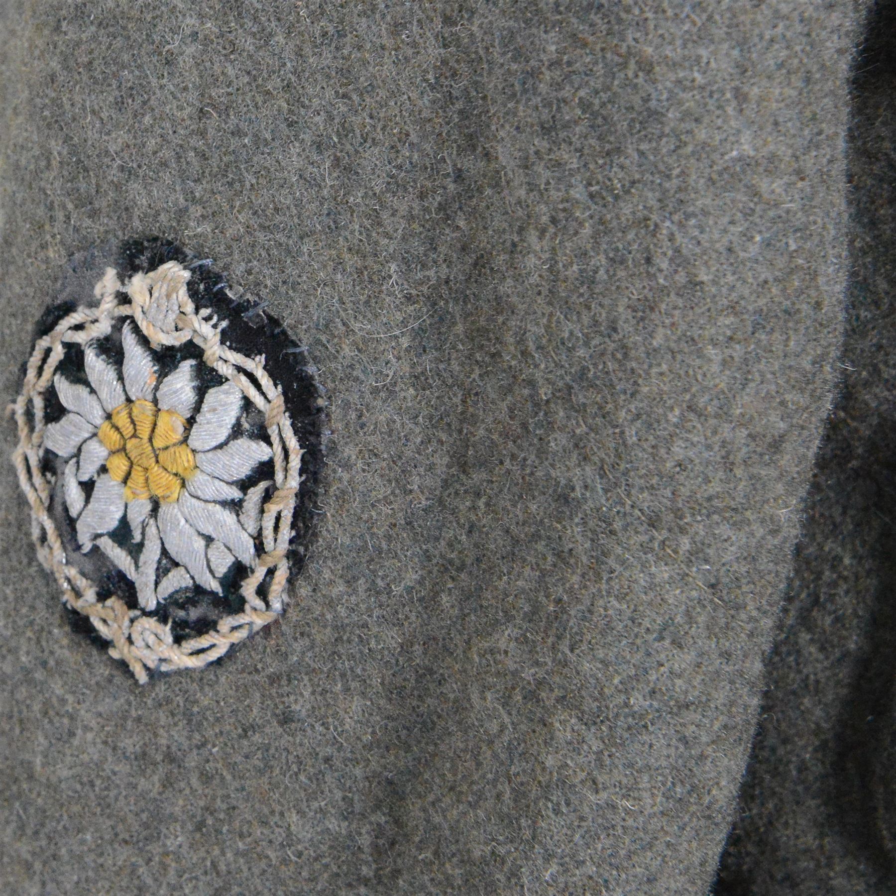 WWII German Third Reich field tunic, with Edelweiss insignia to the sleeve, eagle with swastika and collar tabs 