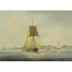  Nicholas Pocock (British 1740-1821): Sailing Boats off the Coast, watercolour unsigned 16cm x 23cm Provenance: with J Morton Lee (Fine Watercolours) Hayling Island, Hants.  
