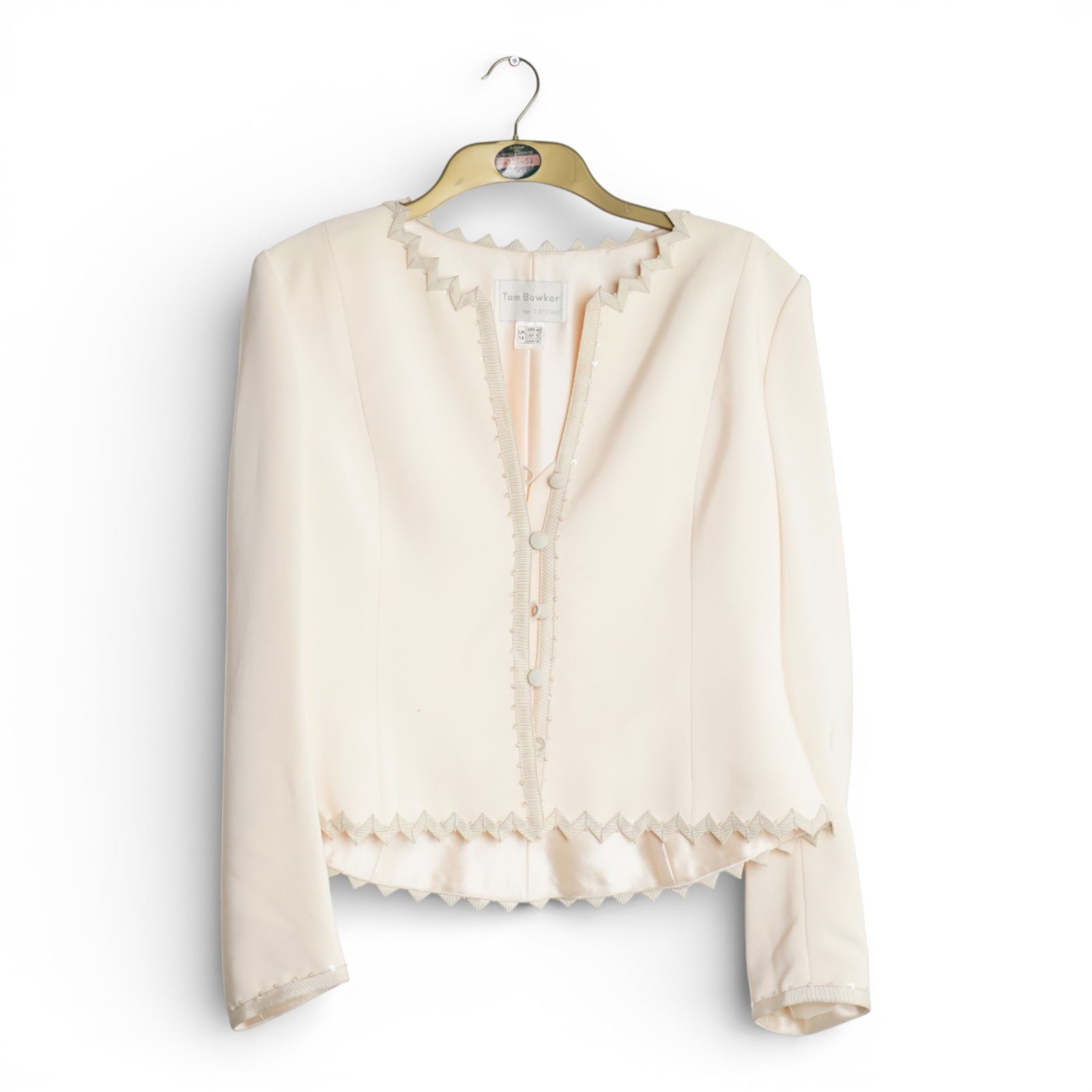 Mink coat, 1970s lamb fur trimmed coat, suede coat and Tom Bawker cream coat, and two pairs of ladies shoes approx size 8 (6)