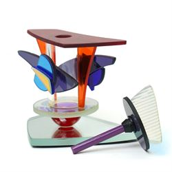 George Ponzini (American 1952-); modernist scent bottle, of abstract form with coloured and mirrored glass, H11cm