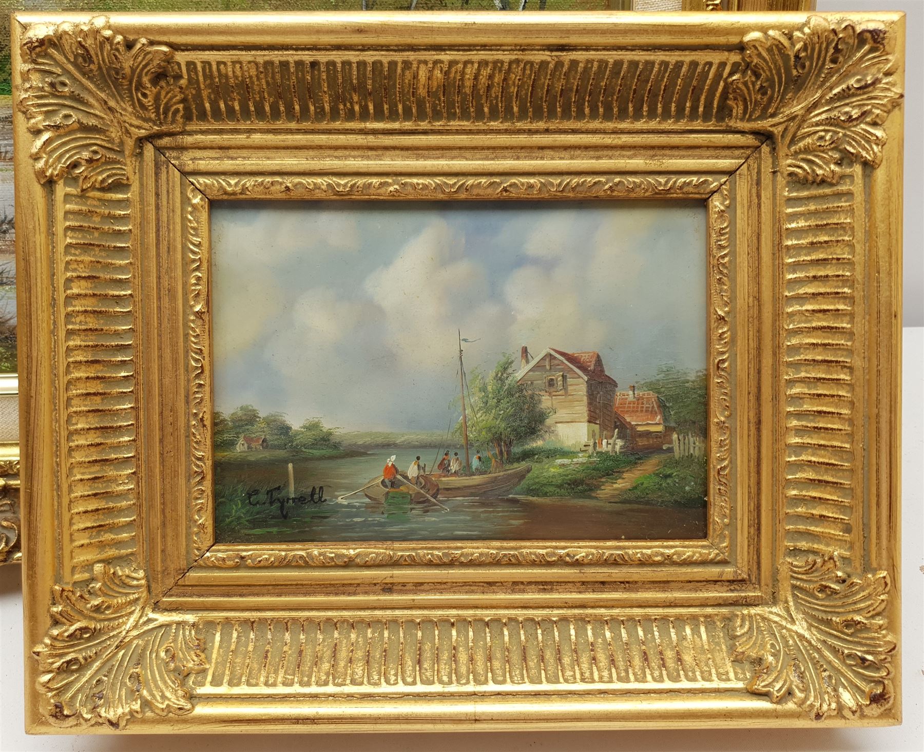 Alan Preece (British 20th century): River Landscape, oil on canvas signed 40cm x 50cm, together with two further continental oils 12cm x 17cm and 30cm x 40cm (3)