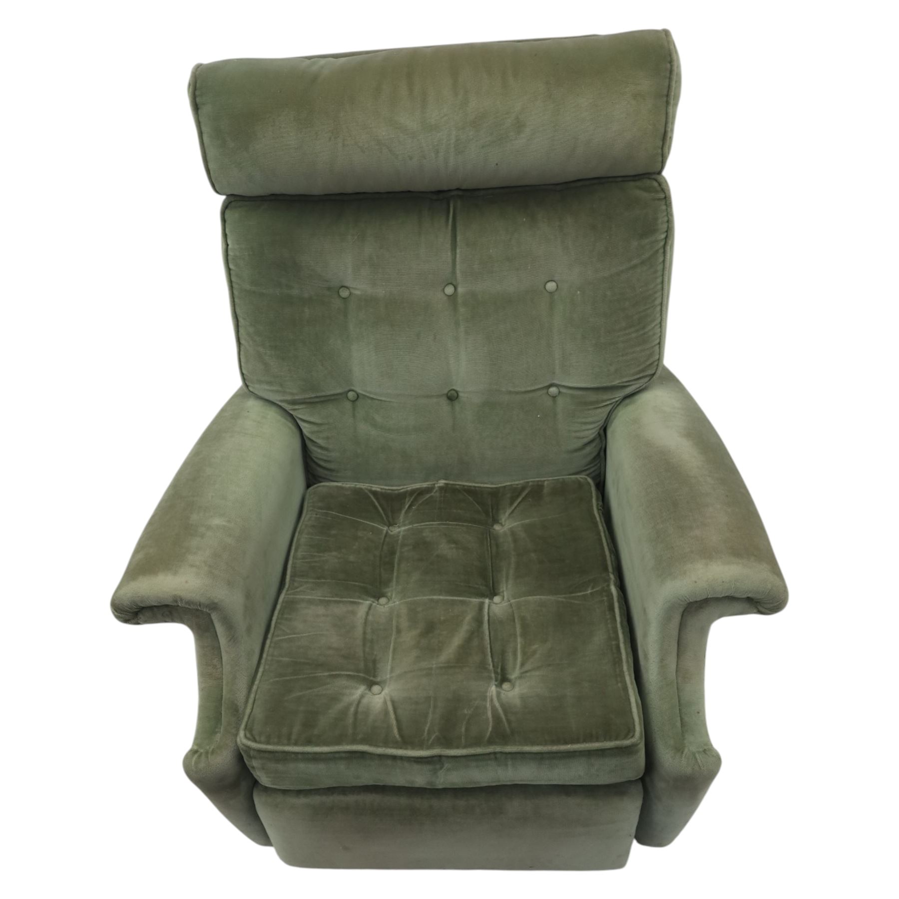 Parker Knoll - mid 20th century reclining armchair, upholstered in green velvet button fabric