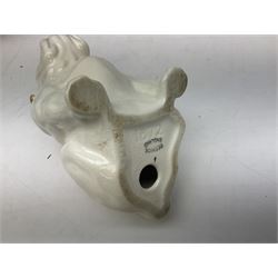 Beswick model of a seated bulldog, model no. 1872, Beswick Laurel & Hardy cruet set on stand, no. 575, Melba Ware animal figures to include large horse, hippo, rhino, USSR tiger cub figure, other ceramics to include Mason's lidded jar etc