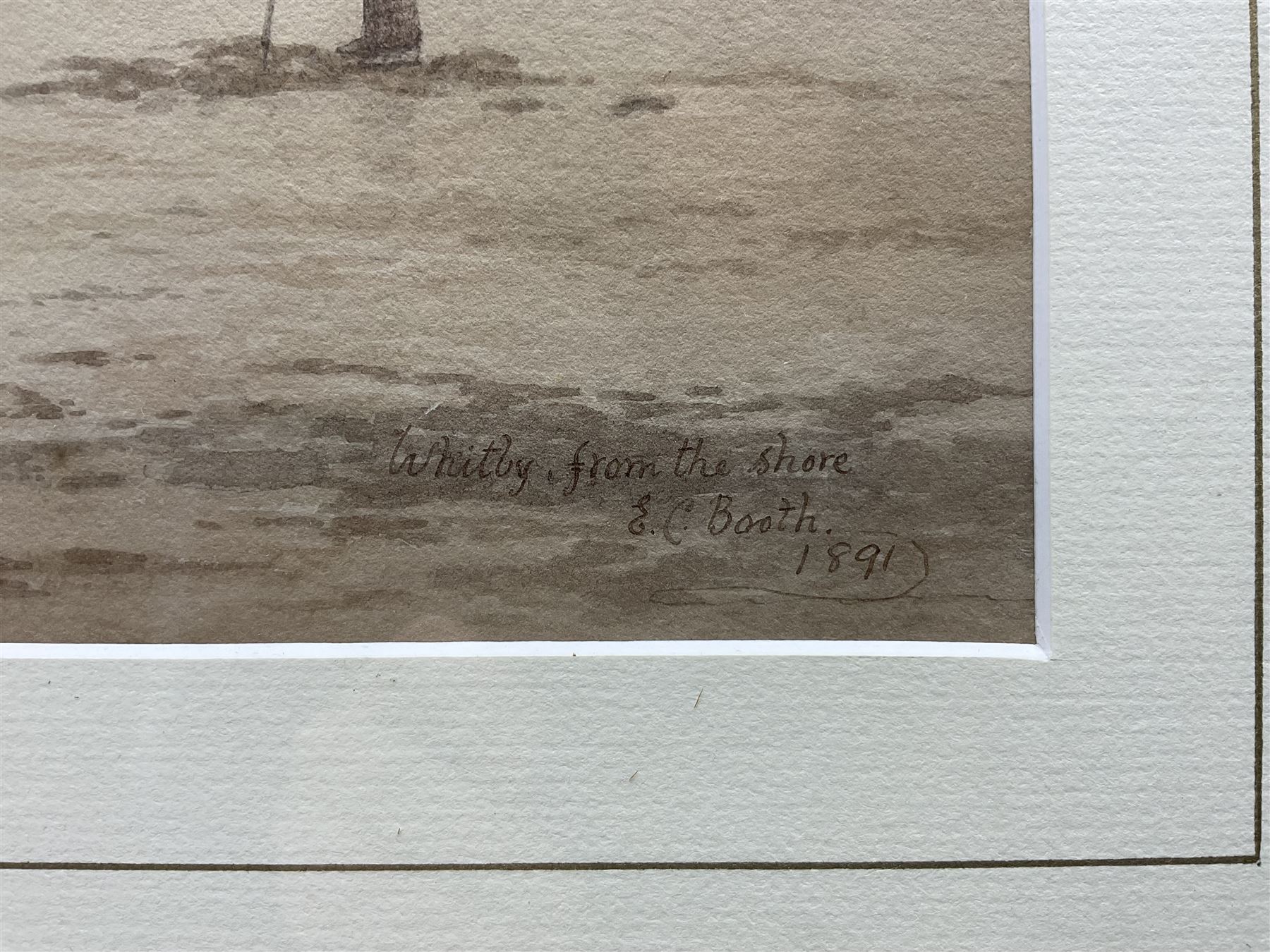 Edward C Booth (British 1821-post1893): 'Whitby from the Shoreline', watercolour signed titled and dated 1891, 25cm x 34cm
Provenance: private collection, purchased Bairstow Eves Whitby 8th September 1999
