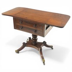 Georgian style mahogany drop leaf work table, rectangular top with rounded drop leaves ove...