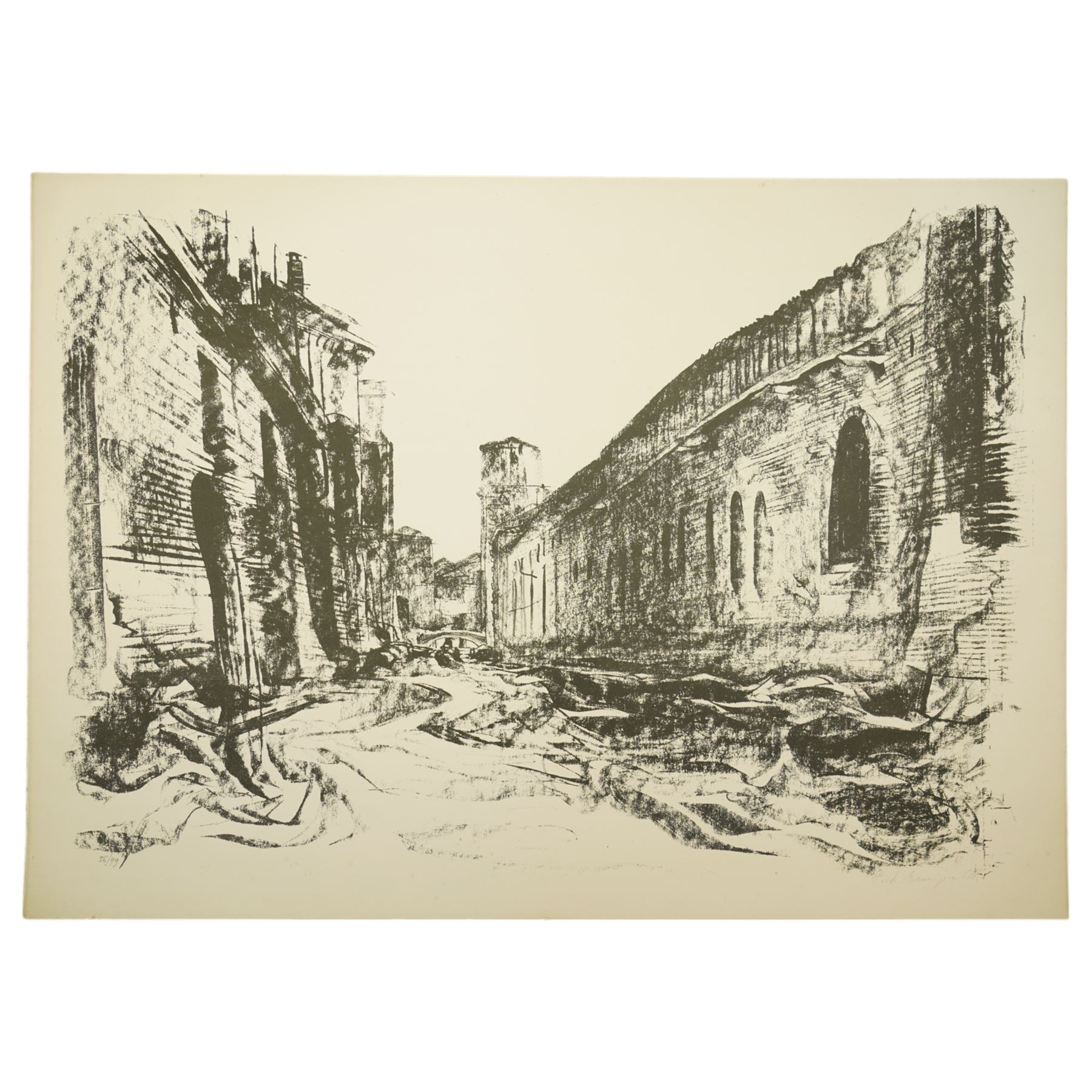 Pietro Annigoni OMRI (Italian 1910-1988): 'Venetian Impressions', set six monochrome lithographs on magnani paper signed and numbered in pencil with blindstamp, together with each original casing and text 50cm x 71cm (6) (unframed)