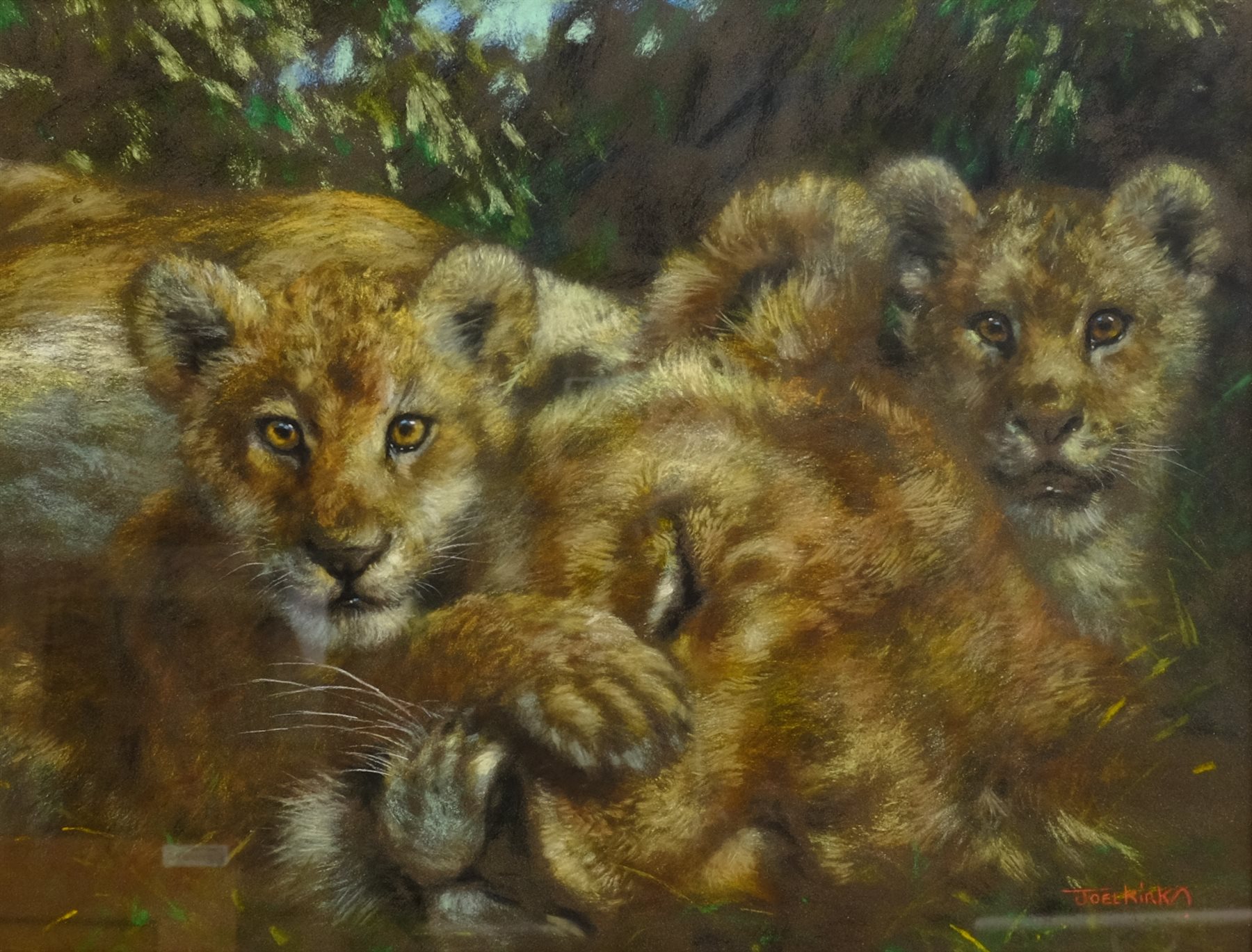 Joel Kirk (British 1948-): Lion Cubs, pastel signed 48cm x 63cm