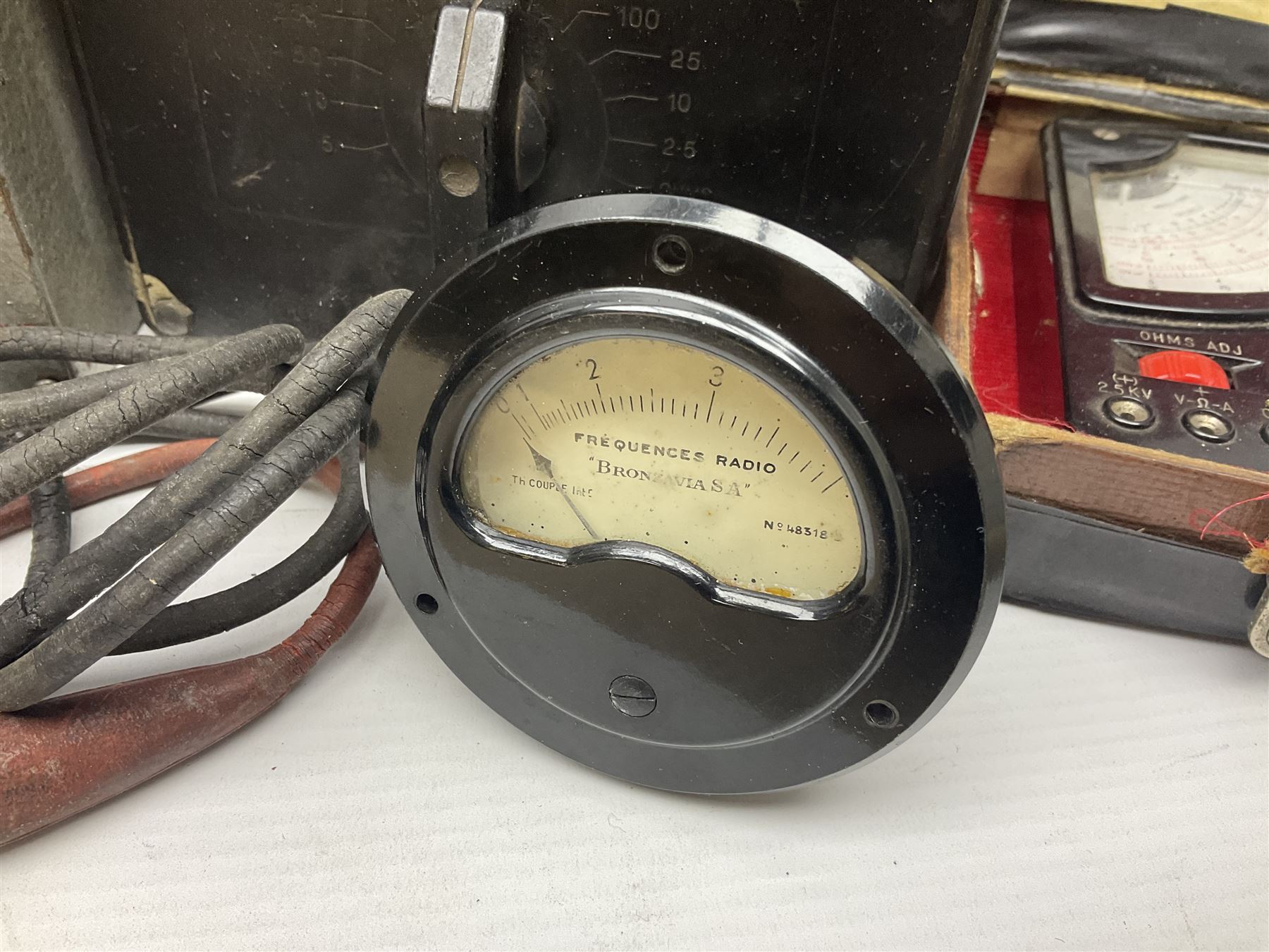 Collection of electrical testing equipment, to include The Automatic Coil Winder & Electrical Equipment Company Ltd Universal Avometer and Universal Avominor, Ross RE-177M ohm meter, British Physical Laboratories Universal Bridge model RS700, Weston Electrical Instrument Co model E665, RF Signal Generator Model RS600, Radar Cathode Ray Tube Tester Reactivator, etc