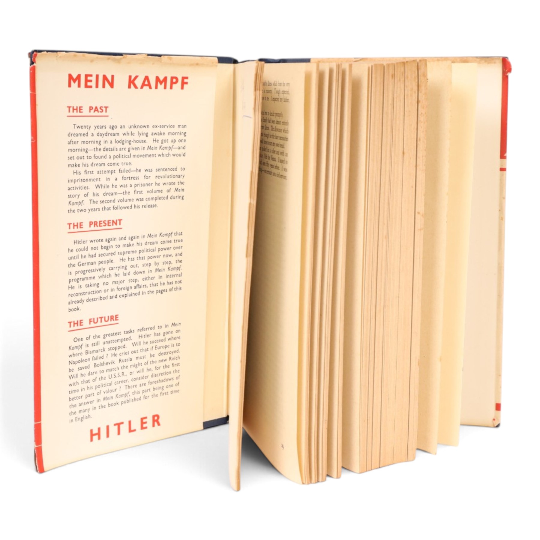 English-language unexpurgated edition of Mein Kampf by Adolf Hitler, published in 1939, retaining its original dust jacket