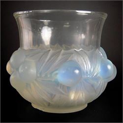 Rene Lalique (French 1860-1945), Prunes pattern opalescent glass vase, model 1037, designed circa 1930, engraved R Lalique France beneath, H17.5cm