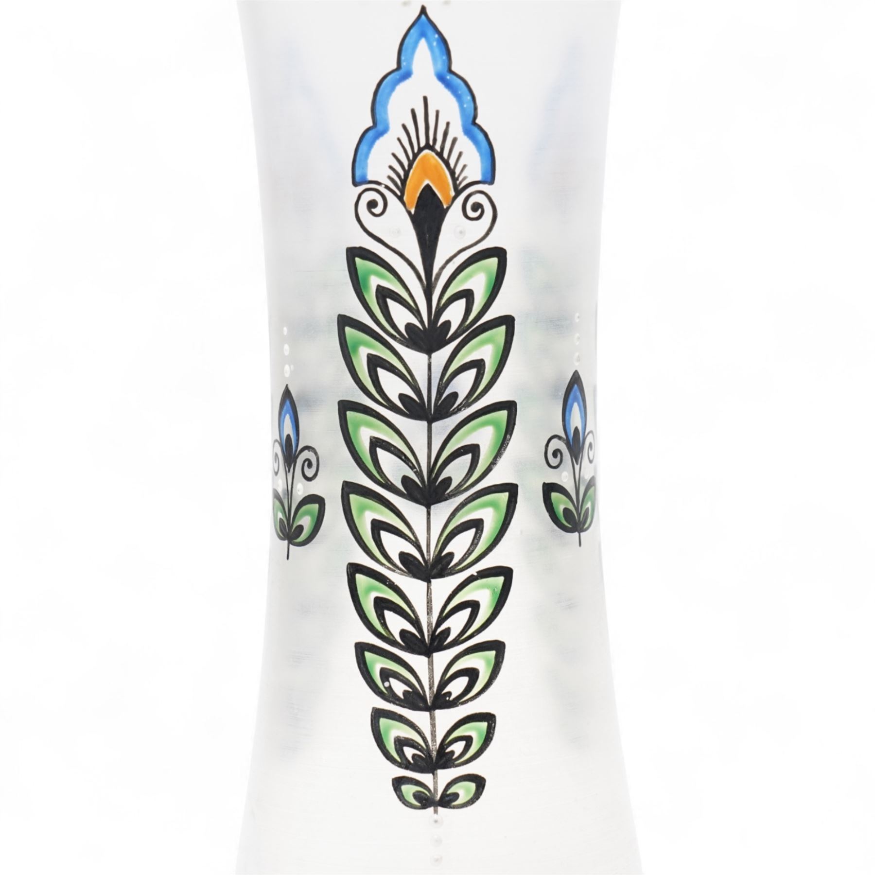 Pair of Art Deco glass vases, in the style of Haida Fachschule, with painted decoration, H25cm (2)