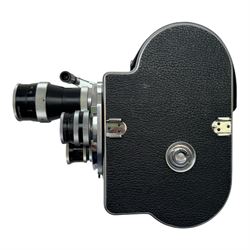 Paillard Bolex cine camera, with three lenses; YVAR 1:2.5 f=75mm AR no. 64352, Switar 1:1.4 f=25mm AR no. 77066 and YVAR 1:2.8 f=16mm AR no. 184953, in fitted case with brochure, other ephemera and accessories 