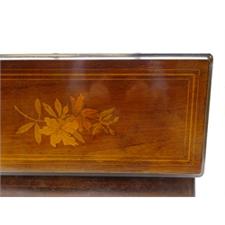  19th century Swiss marquetry and mahogany cylinder music box, playing eight airs, lever wind, L53cm x D24cm   