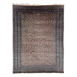 Large Persian Bokhara wool rug, the field decorated with repeating gul motifs in lozenge m...