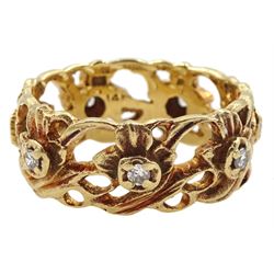 14ct gold diamond set open floral design eternity ring, stamped 14K