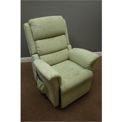  Electric reclining armchair upholstered in pale green fabric, W85cm (This item is PAT tested - 5 day warranty from date of sale)    
