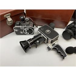 Bolex Paillard B8 cine-camera, Bolex Paillard P1 Zoom Reflex cine-camera and a Bolex 563 XL sound macro-zoom camcorder, all housed in carry cases, all untested