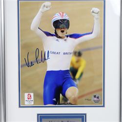 Two limited edition signed London 2012 Olympic colour photographs, the first depicting Jessica Ennis crossing the finish line, with her signature in black marker pen, the second depicting Victoria Pendleton in celebration, with her signature to the left hand side in black marker pen, both with 2012 Olympic Memorabilia authenticity holograms, largest frame H60cm